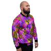 Neon Palm Leaf Edm Print Men's Bomber Jacket-grizzshop