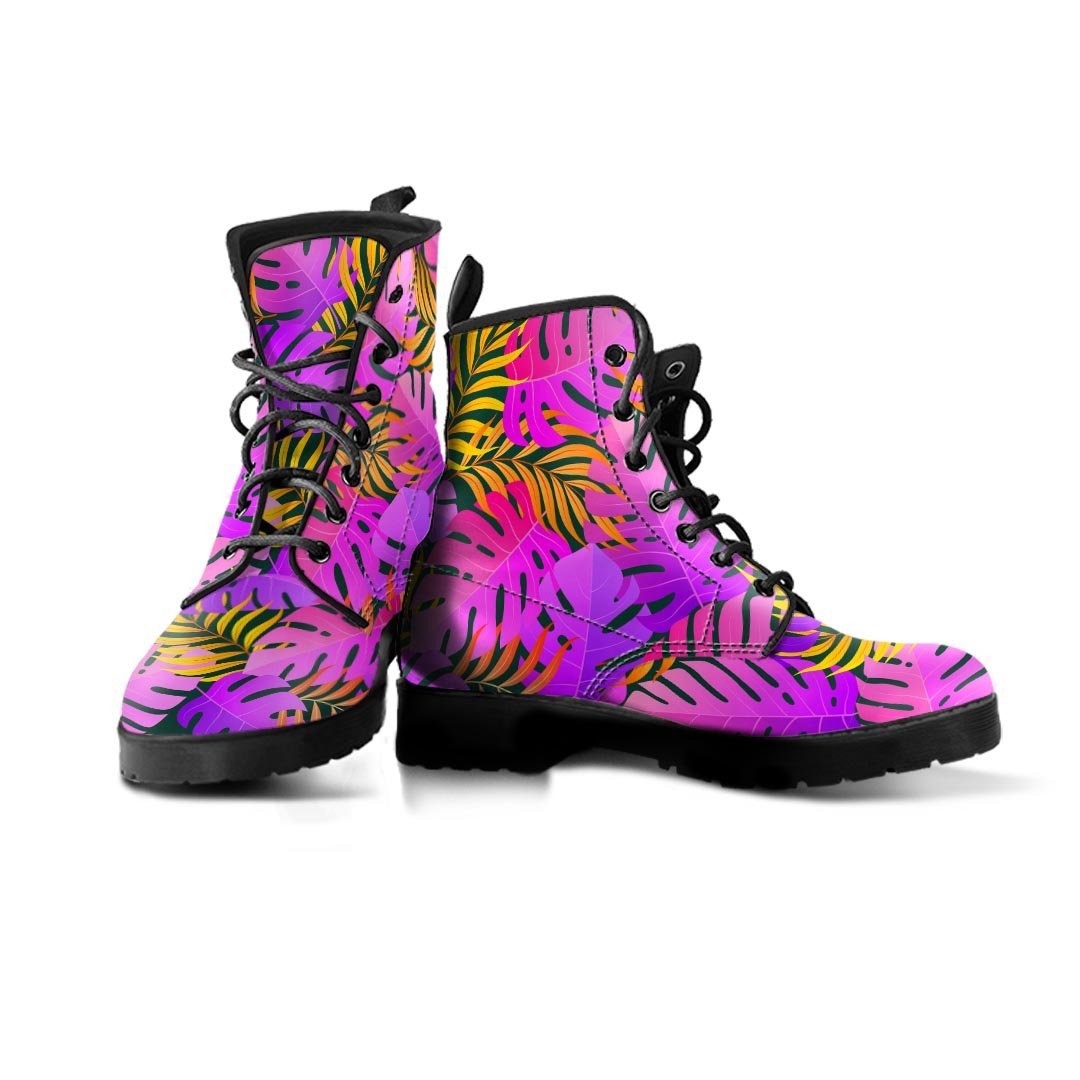 Neon Palm Leaf Edm Print Men's Boots-grizzshop