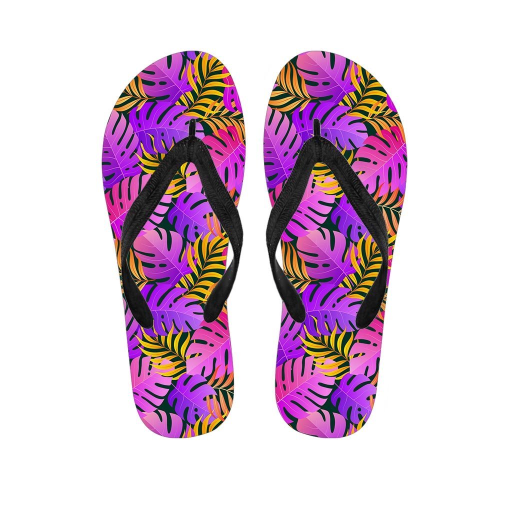 Neon Palm Leaf Edm Print Men's Flip Flops-grizzshop