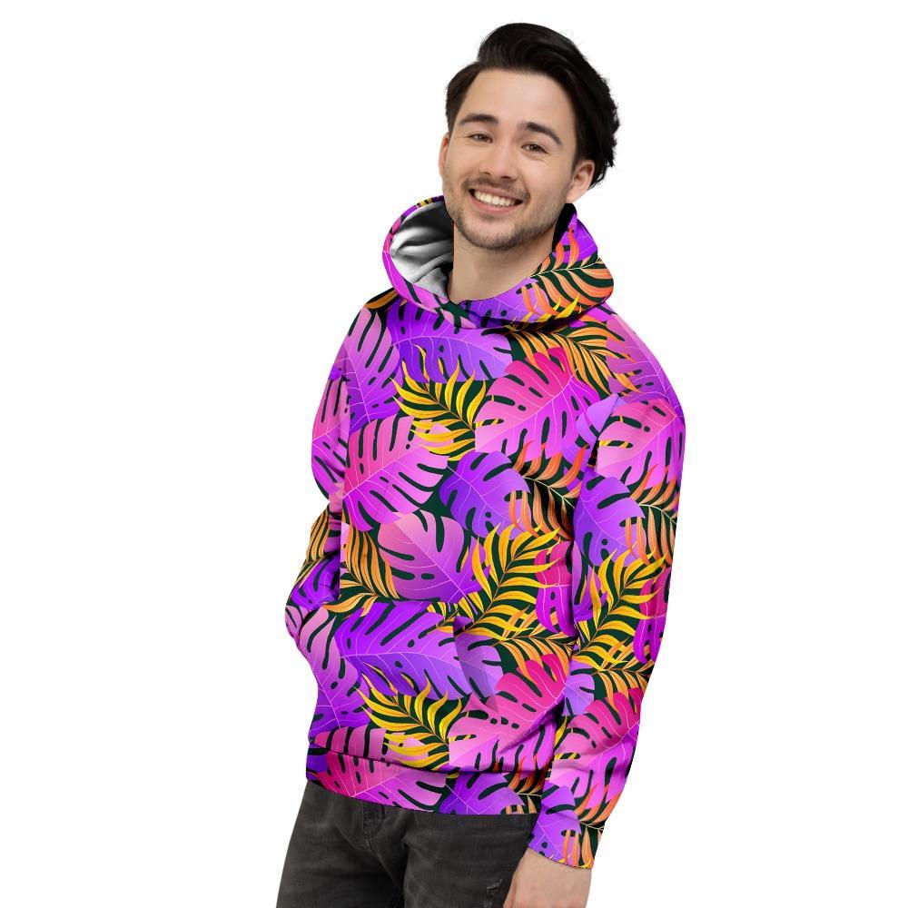 Neon Palm Leaf Edm Print Men's Hoodie-grizzshop