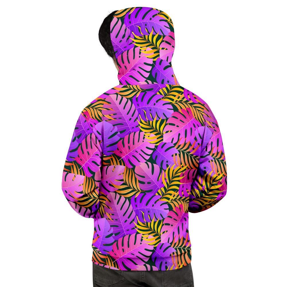 Neon Palm Leaf Edm Print Men's Hoodie-grizzshop