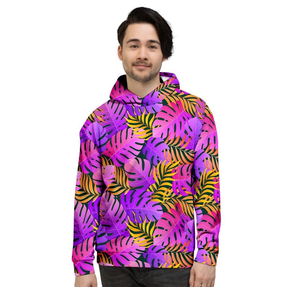 Neon Palm Leaf Edm Print Men's Hoodie-grizzshop