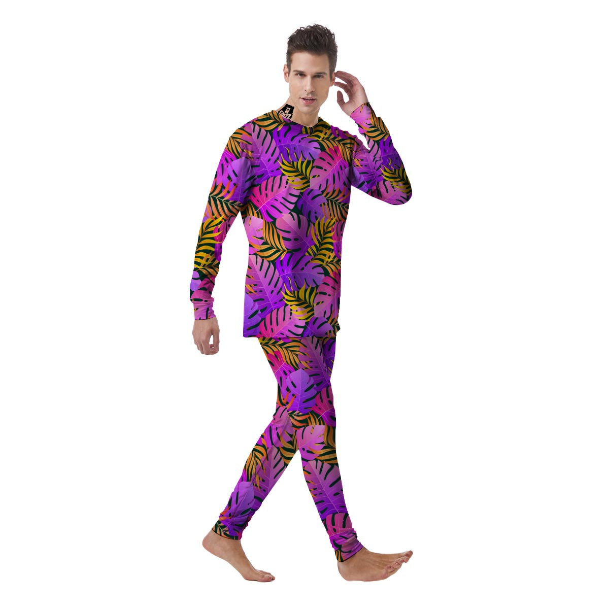 Neon Palm Leaf Edm Print Men's Pajamas-grizzshop