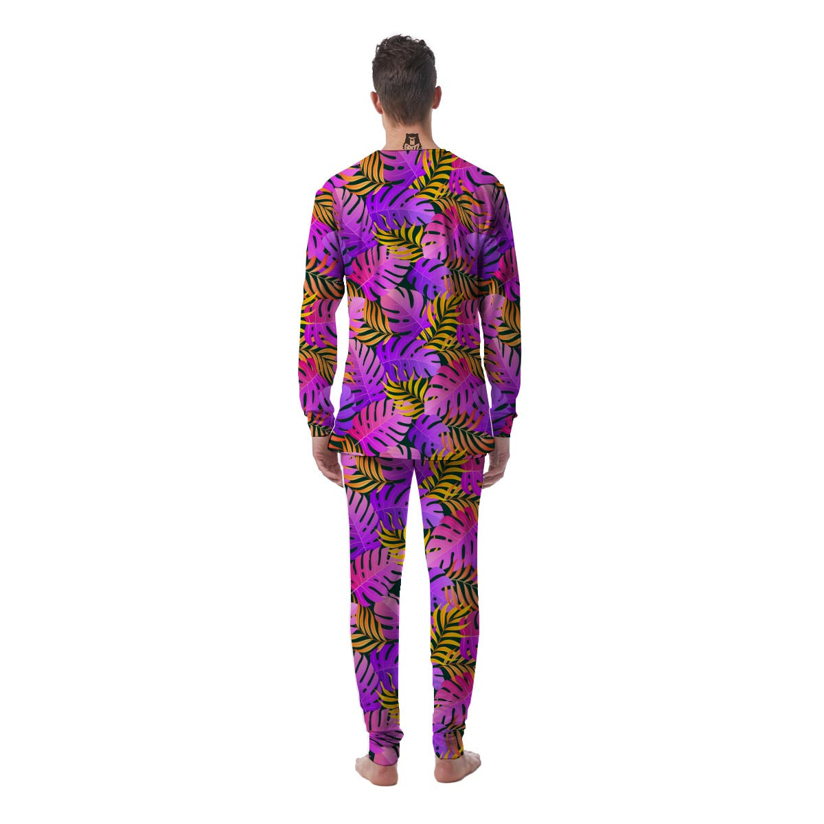 Neon Palm Leaf Edm Print Men's Pajamas-grizzshop