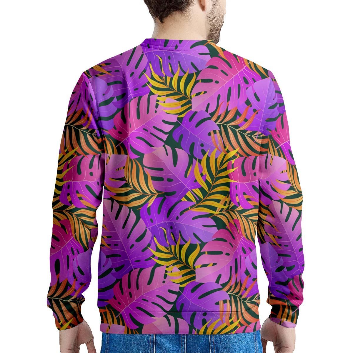 Neon Palm Leaf Edm Print Men's Sweatshirt-grizzshop