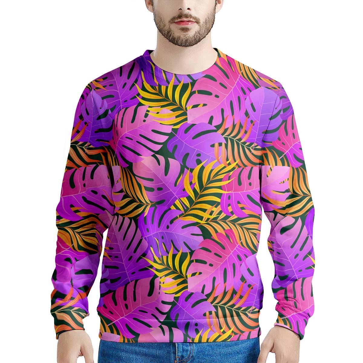 Neon Palm Leaf Edm Print Men's Sweatshirt-grizzshop