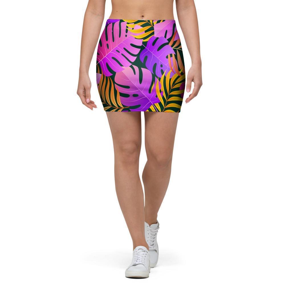 Neon Palm Leaf Edm Print Mini Skirt-grizzshop