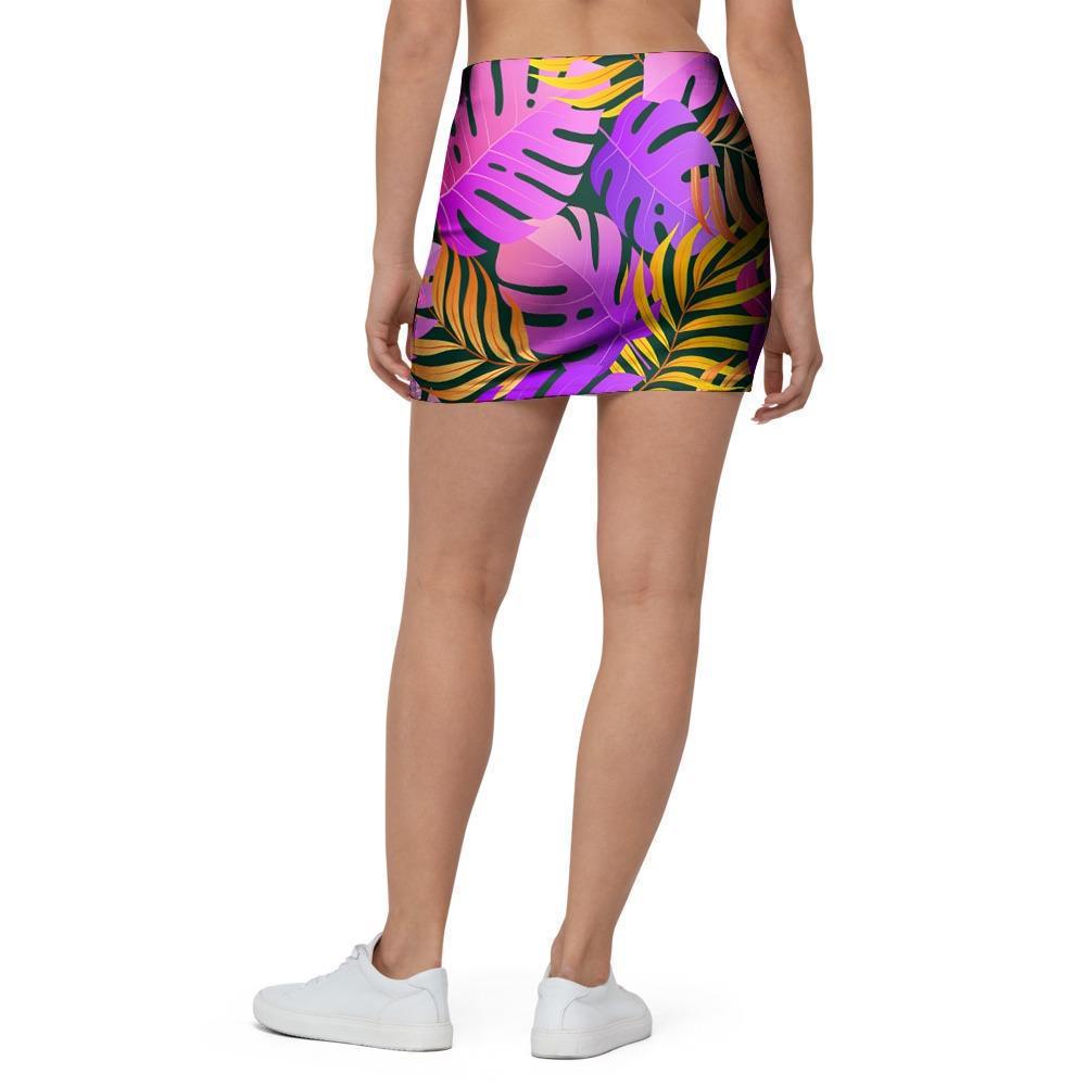 Neon Palm Leaf Edm Print Mini Skirt-grizzshop