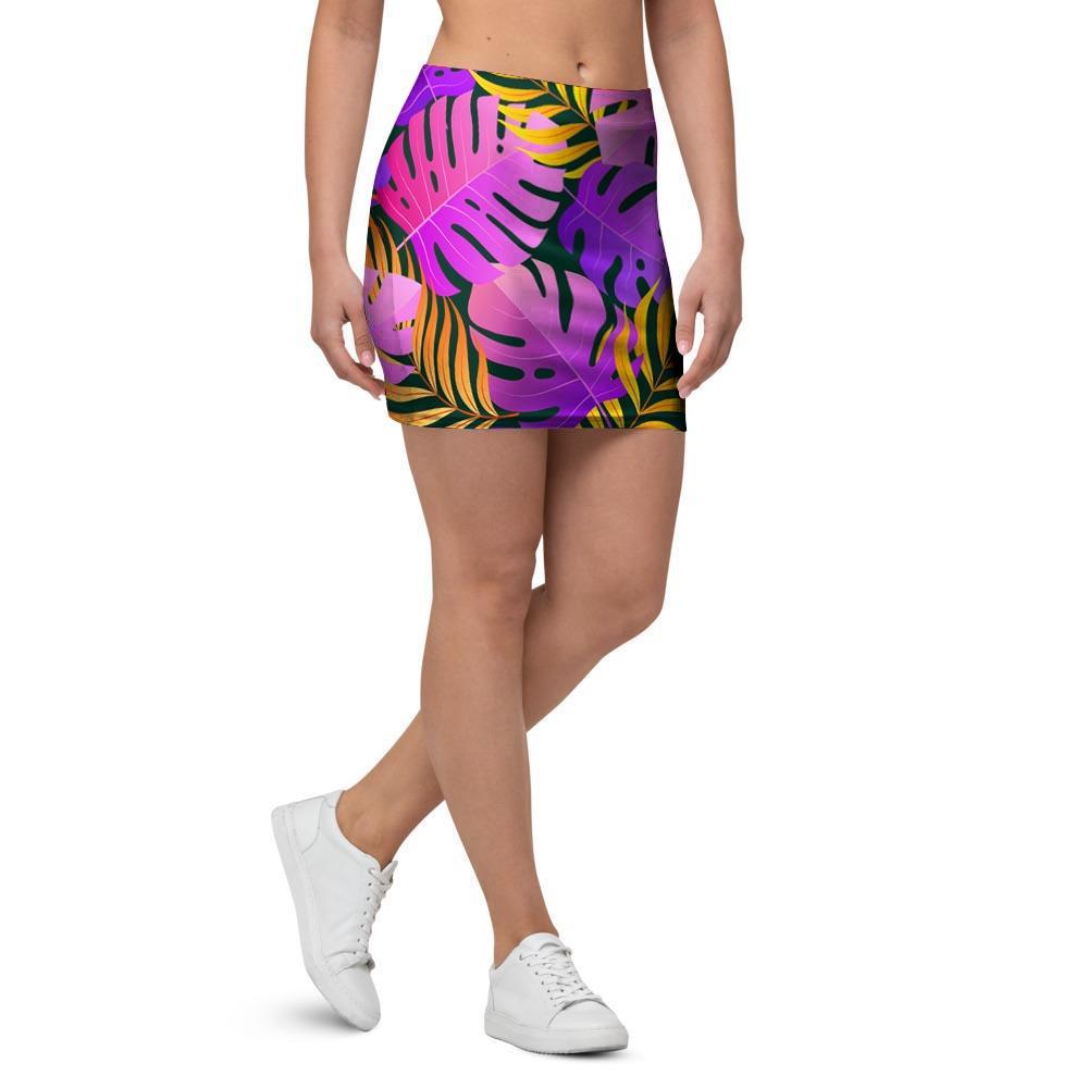 Neon Palm Leaf Edm Print Mini Skirt-grizzshop