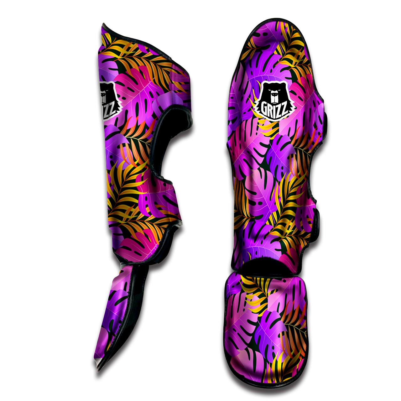 Neon Palm Leaf Edm Print Muay Thai Shin Guard-grizzshop