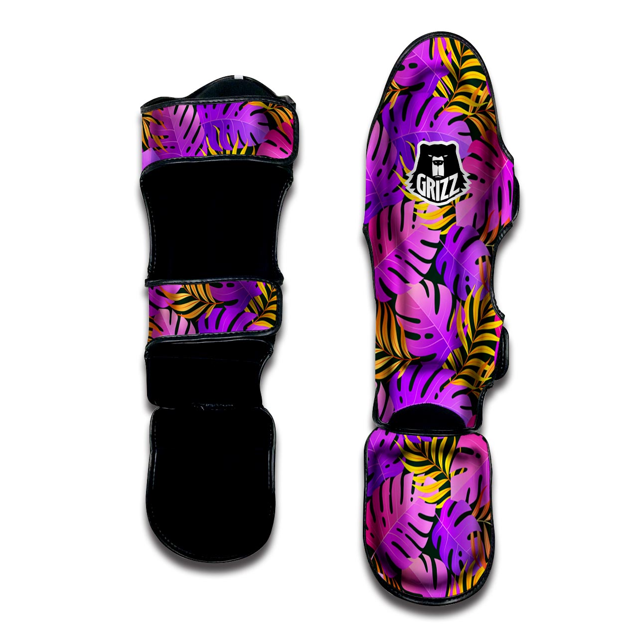 Neon Palm Leaf Edm Print Muay Thai Shin Guard-grizzshop