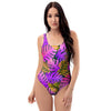 Neon Palm Leaf Edm Print One Piece Swimsuite-grizzshop