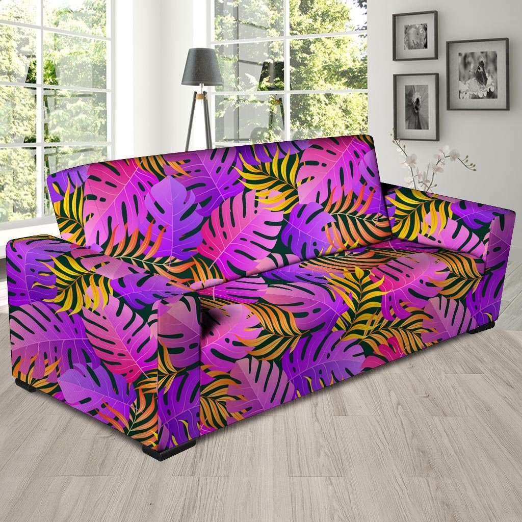 Neon Palm Leaf Edm Print Sofa Cover-grizzshop