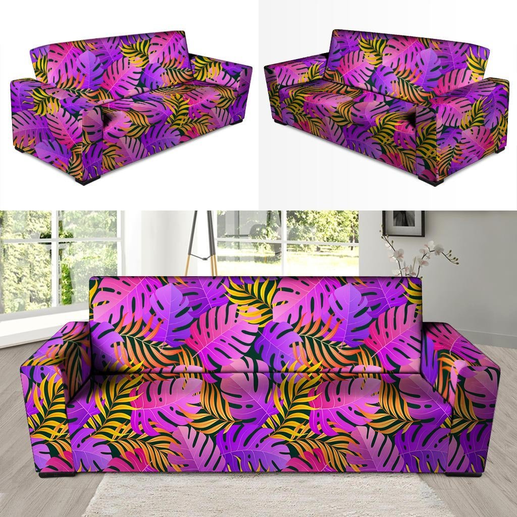 Neon Palm Leaf Edm Print Sofa Cover-grizzshop