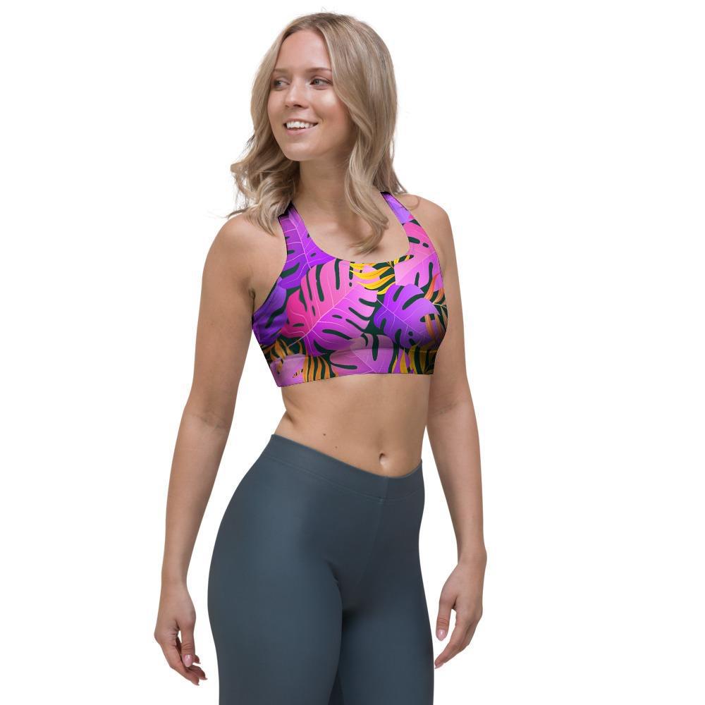 Neon Palm Leaf Edm Print Sports Bra-grizzshop