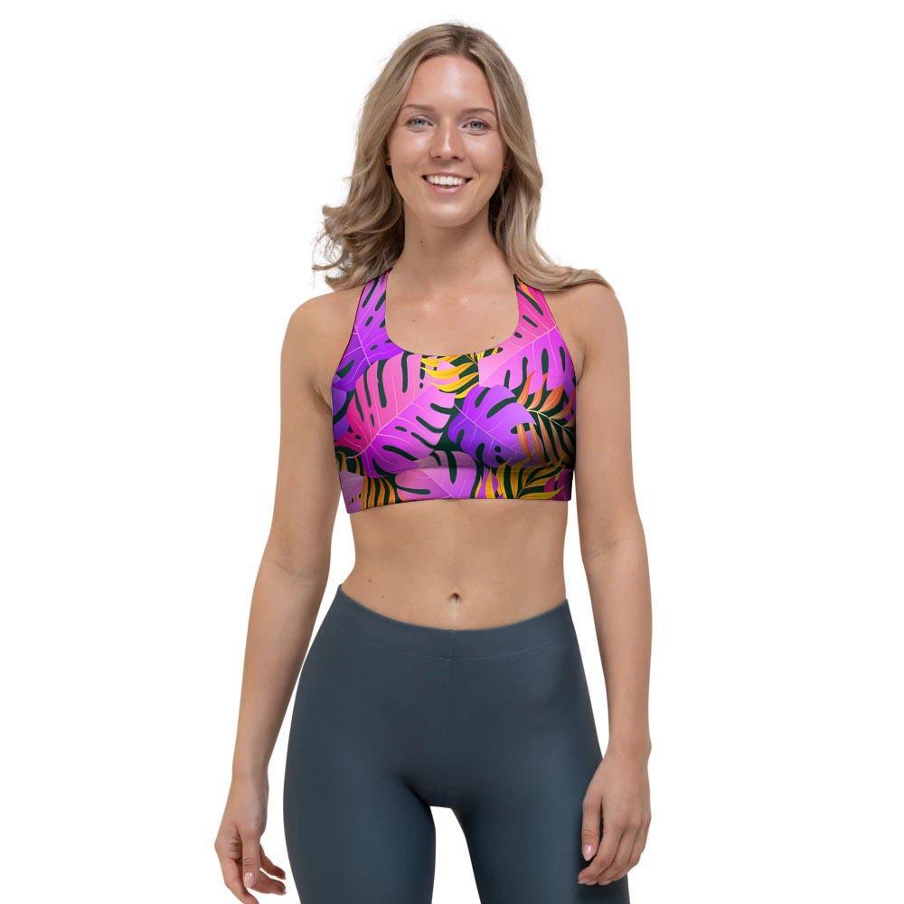 Neon Palm Leaf Edm Print Sports Bra-grizzshop