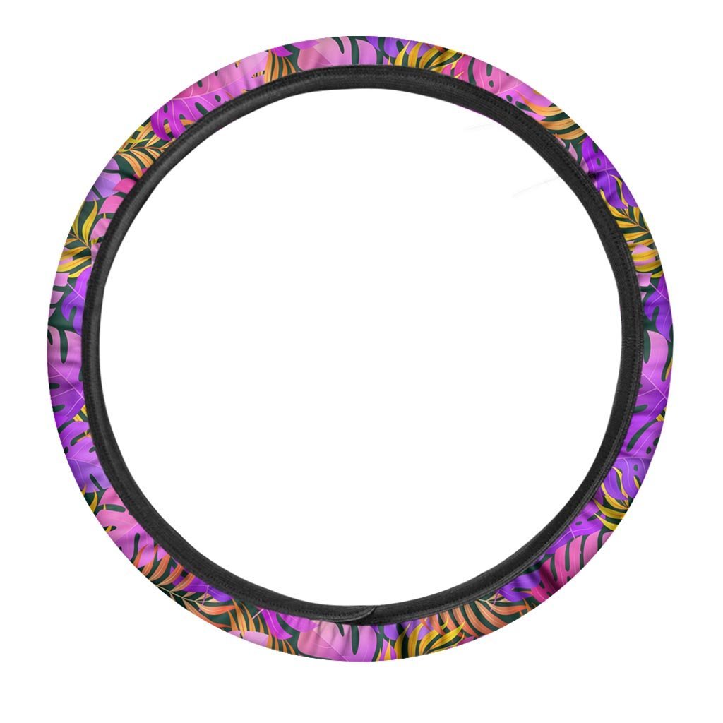 Neon Palm Leaf Edm Print Steering Wheel Cover-grizzshop