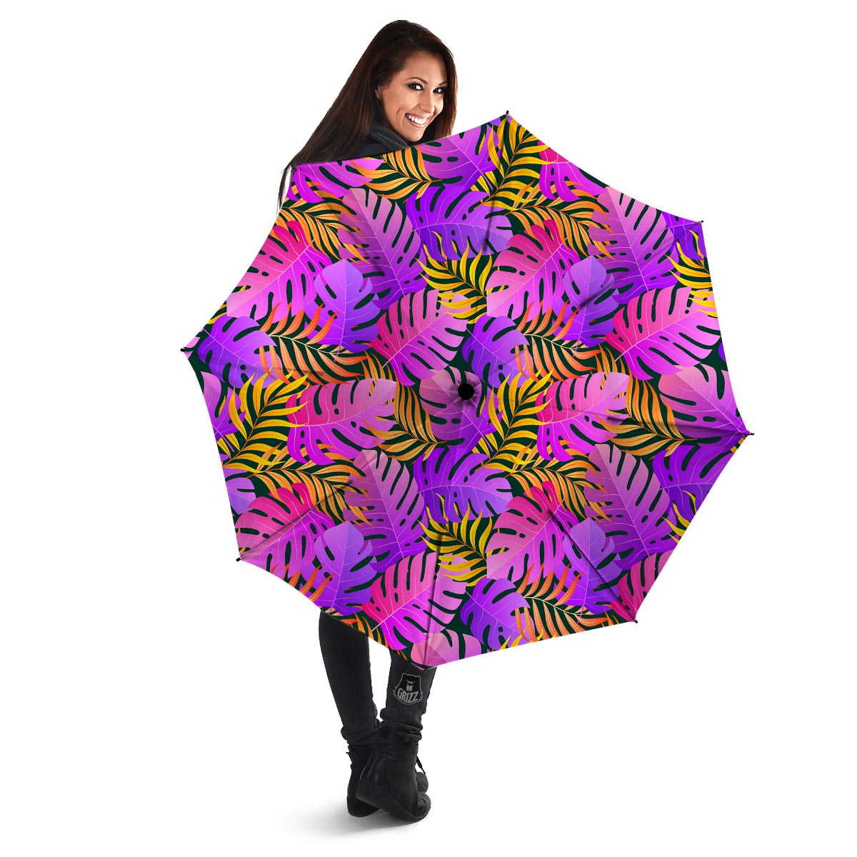 Neon Palm Leaf Edm Print Umbrella-grizzshop