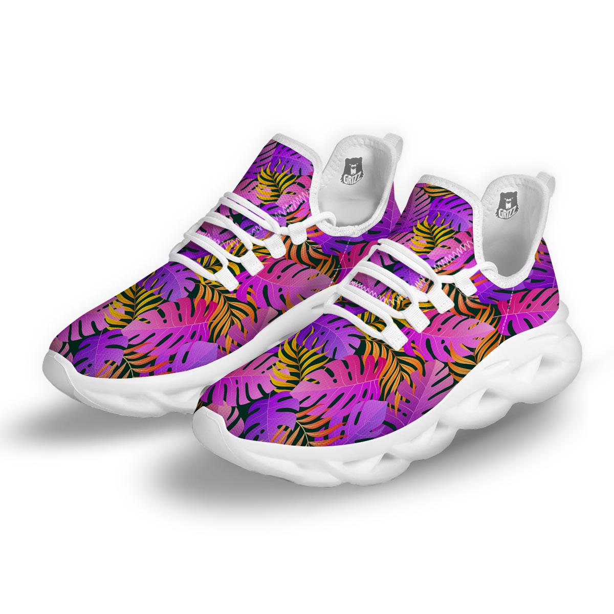 Neon Palm Leaf Edm Print White Running Shoes-grizzshop