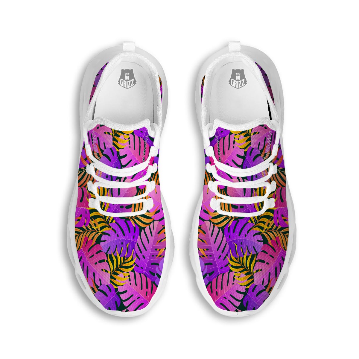 Neon Palm Leaf Edm Print White Running Shoes-grizzshop