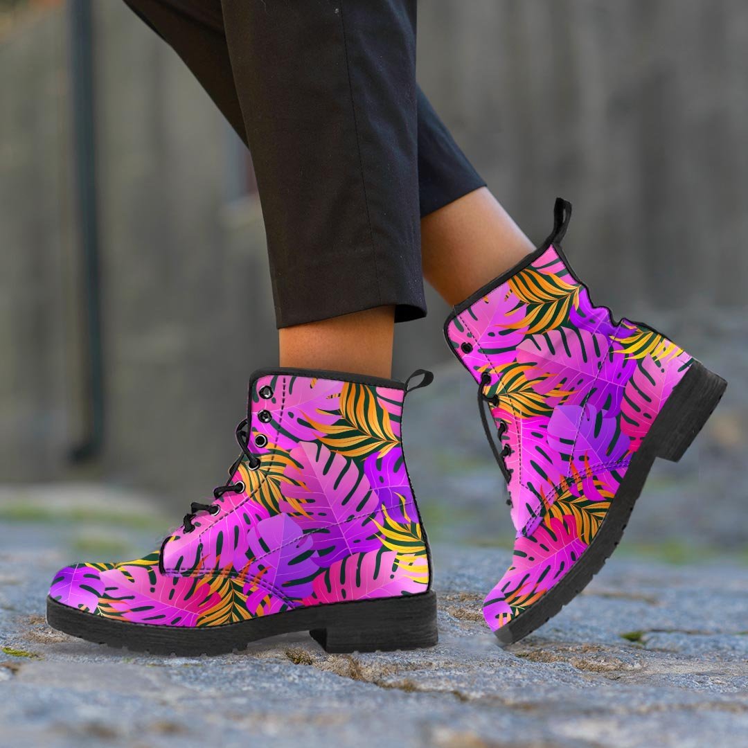 Neon Palm Leaf Edm Print Women's Boots-grizzshop