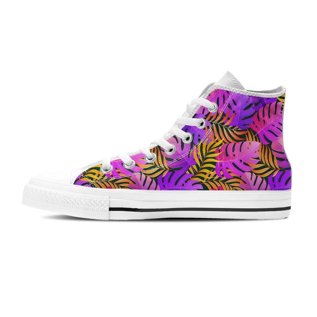 Neon Palm Leaf Edm Print Women's High Top Shoes-grizzshop