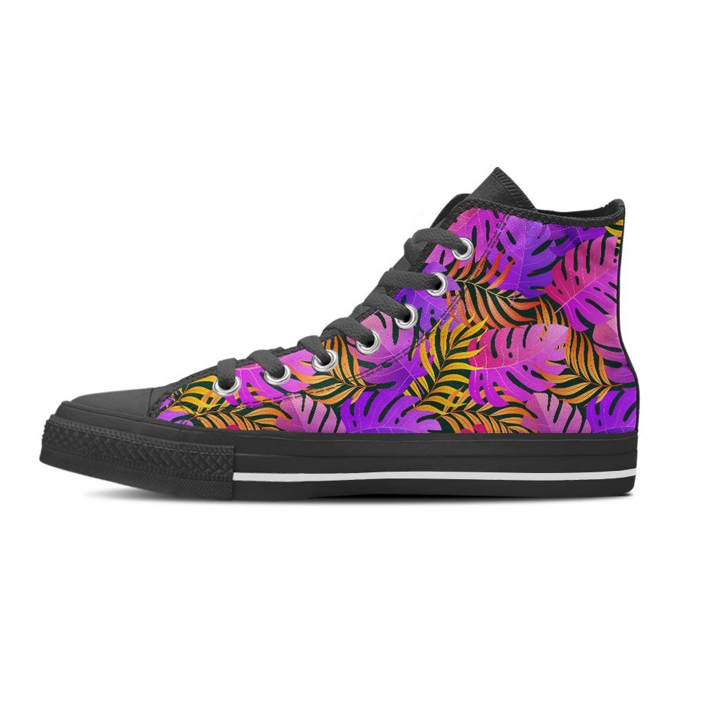 Neon Palm Leaf Edm Print Women's High Top Shoes-grizzshop