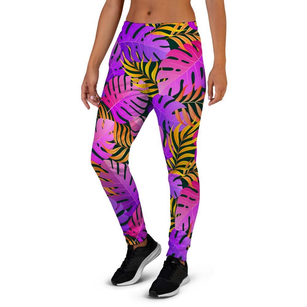 Neon Palm Leaf Edm Print Women's Joggers-grizzshop