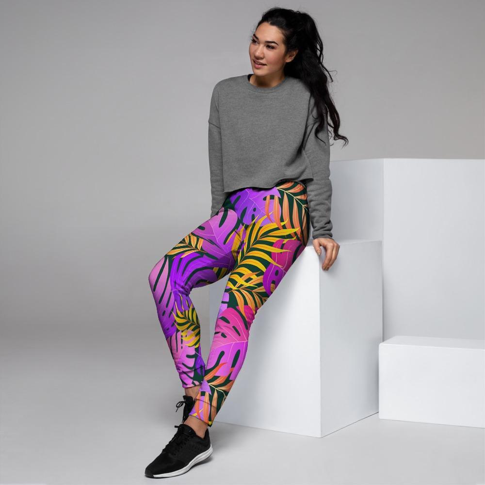 Neon Palm Leaf Edm Print Women's Joggers-grizzshop