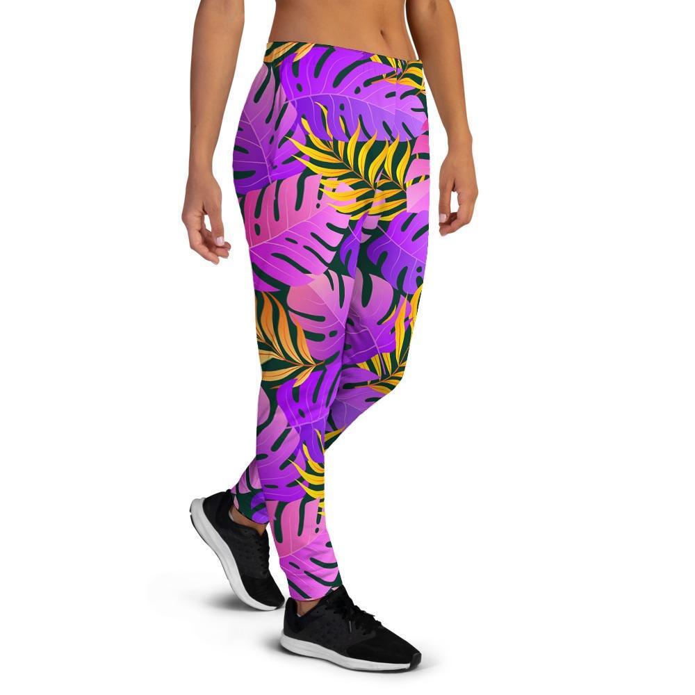 Neon Palm Leaf Edm Print Women's Joggers-grizzshop