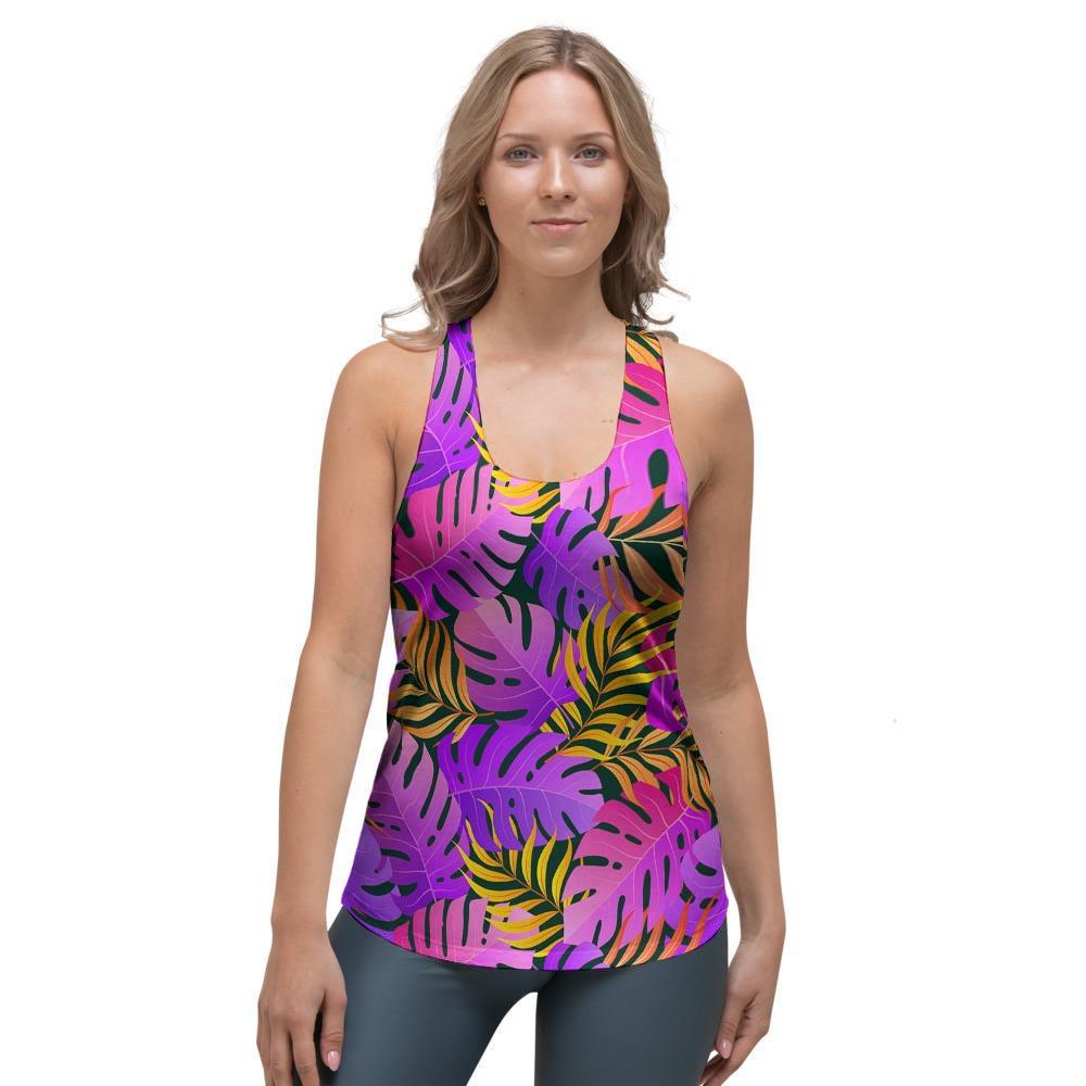 Neon Palm Leaf Edm Print Women's Racerback Tank Top-grizzshop
