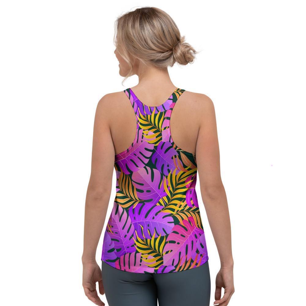 Neon Palm Leaf Edm Print Women's Racerback Tank Top-grizzshop