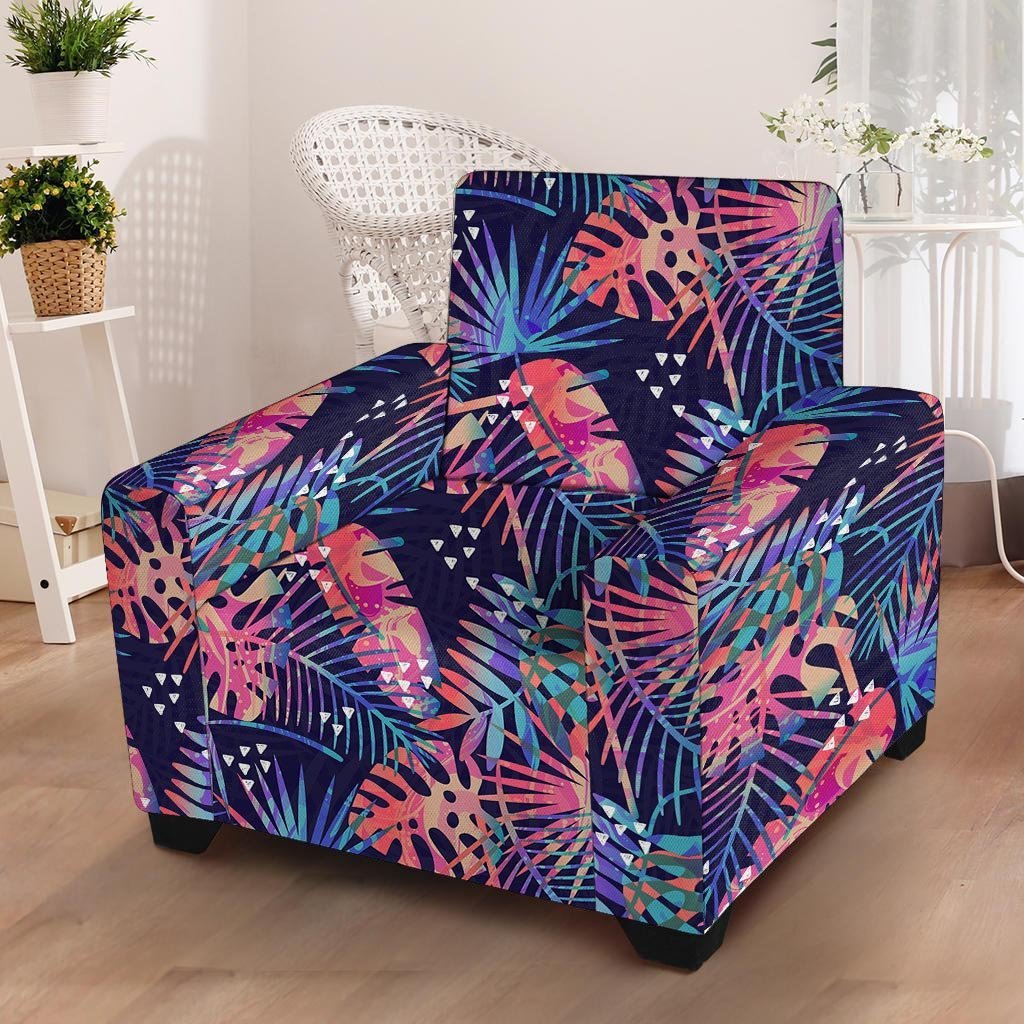 Neon Palm Leaf Hawaiian Print Armchair Cover-grizzshop