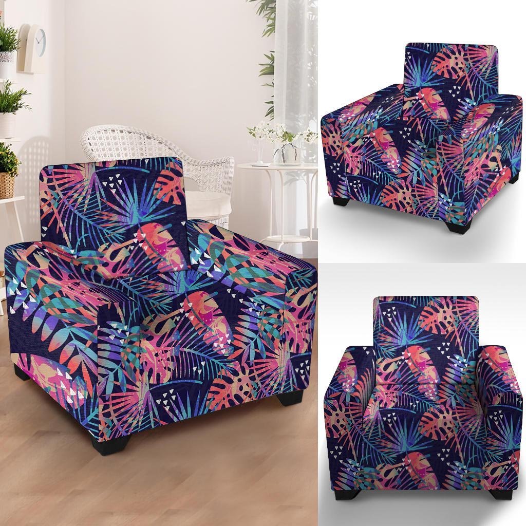 Neon Palm Leaf Hawaiian Print Armchair Cover-grizzshop