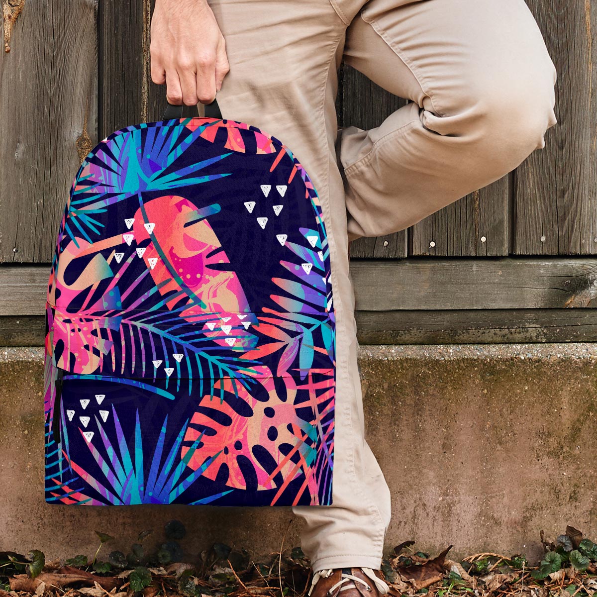 Neon Palm Leaf Hawaiian Print Backpack-grizzshop