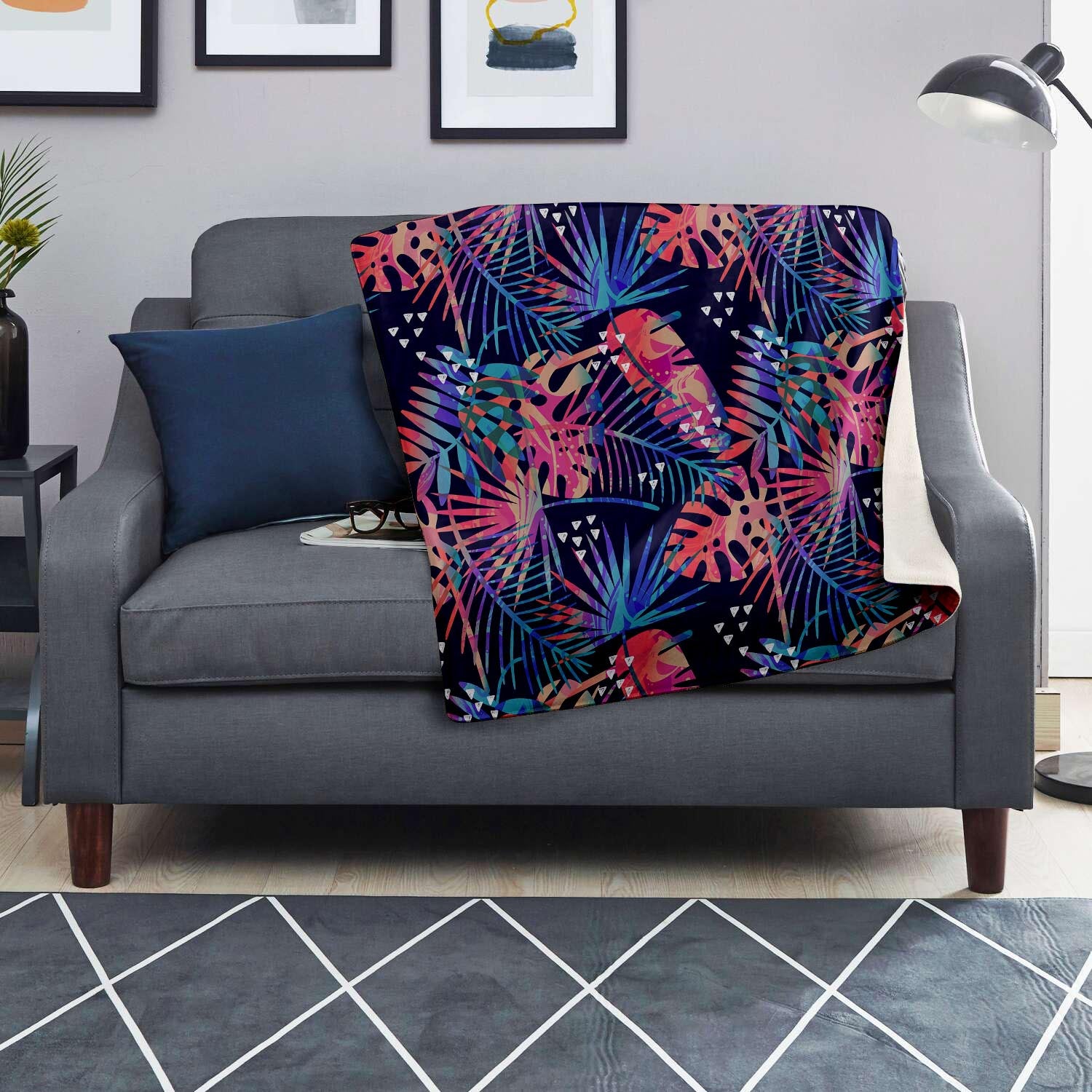 Neon Palm Leaf Hawaiian Print Blanket-grizzshop