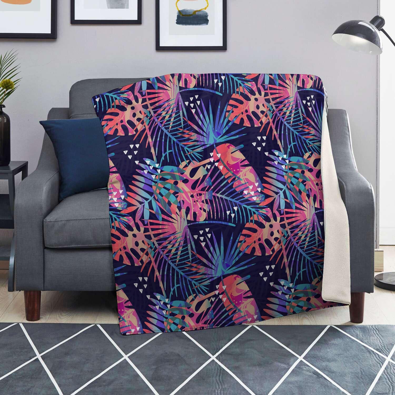 Neon Palm Leaf Hawaiian Print Blanket-grizzshop