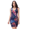 Neon Palm Leaf Hawaiian Print Bodycon Dress-grizzshop