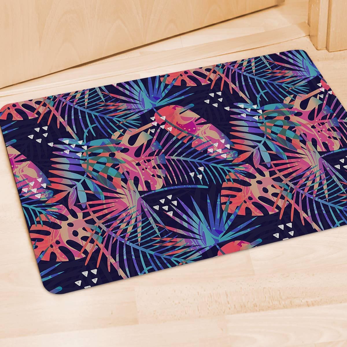 Neon Palm Leaf Hawaiian Print Door Mat-grizzshop