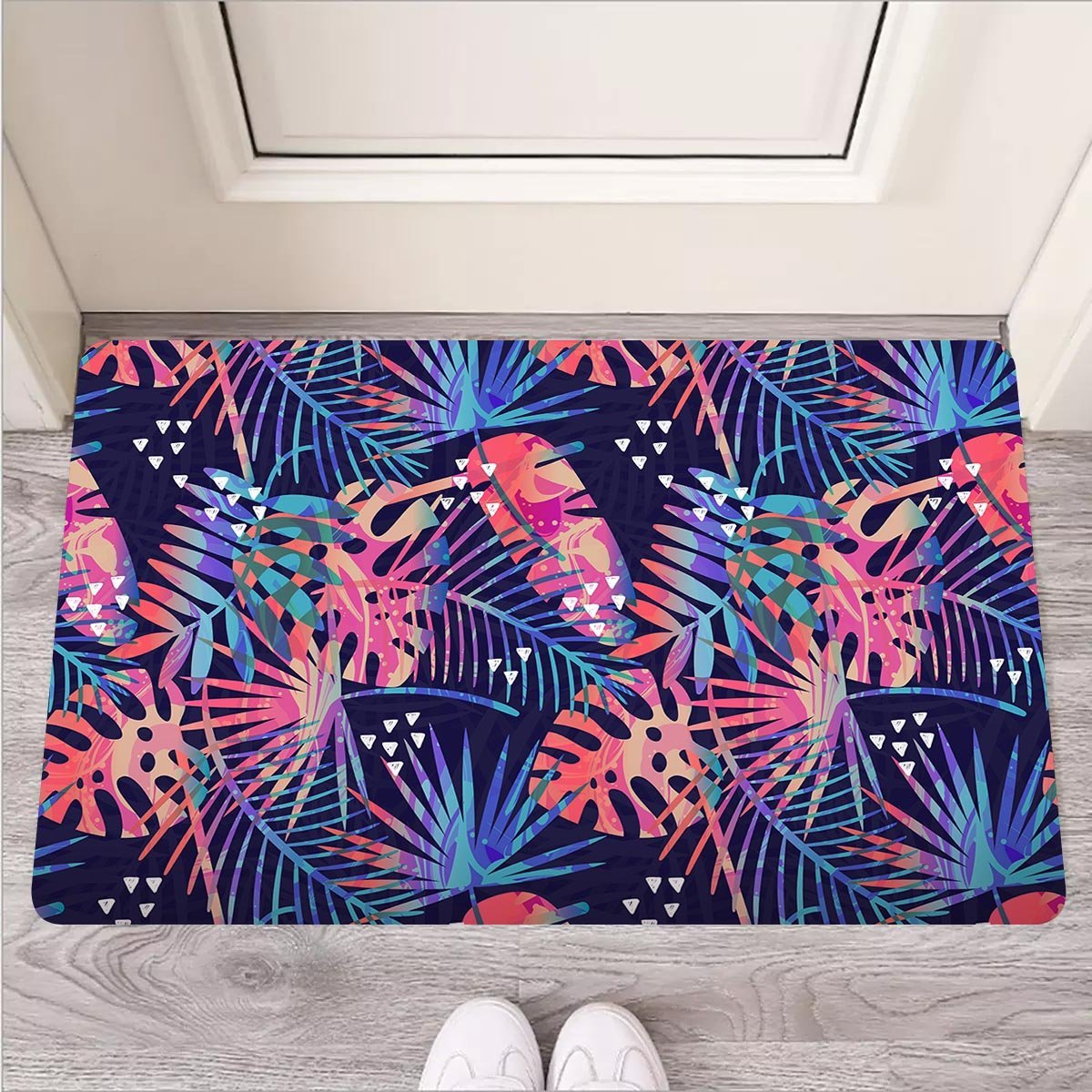 Neon Palm Leaf Hawaiian Print Door Mat-grizzshop