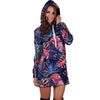 Neon Palm Leaf Hawaiian Print Hoodie Dress-grizzshop