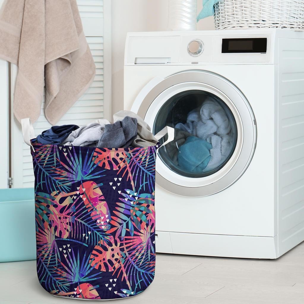 Neon Palm Leaf Hawaiian Print Laundry Basket-grizzshop