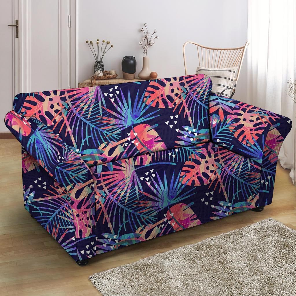 Neon Palm Leaf Hawaiian Print Loveseat Cover-grizzshop