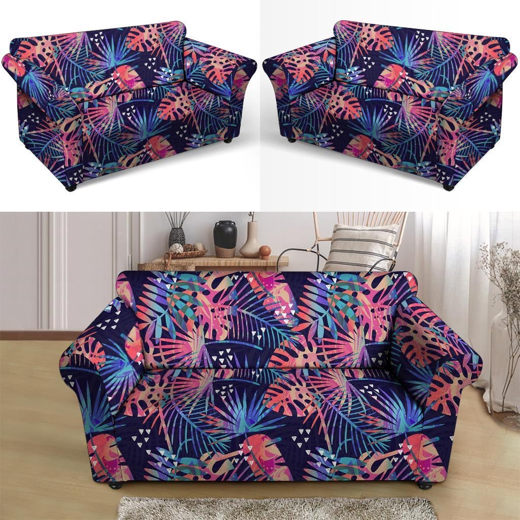 Neon Palm Leaf Hawaiian Print Loveseat Cover-grizzshop