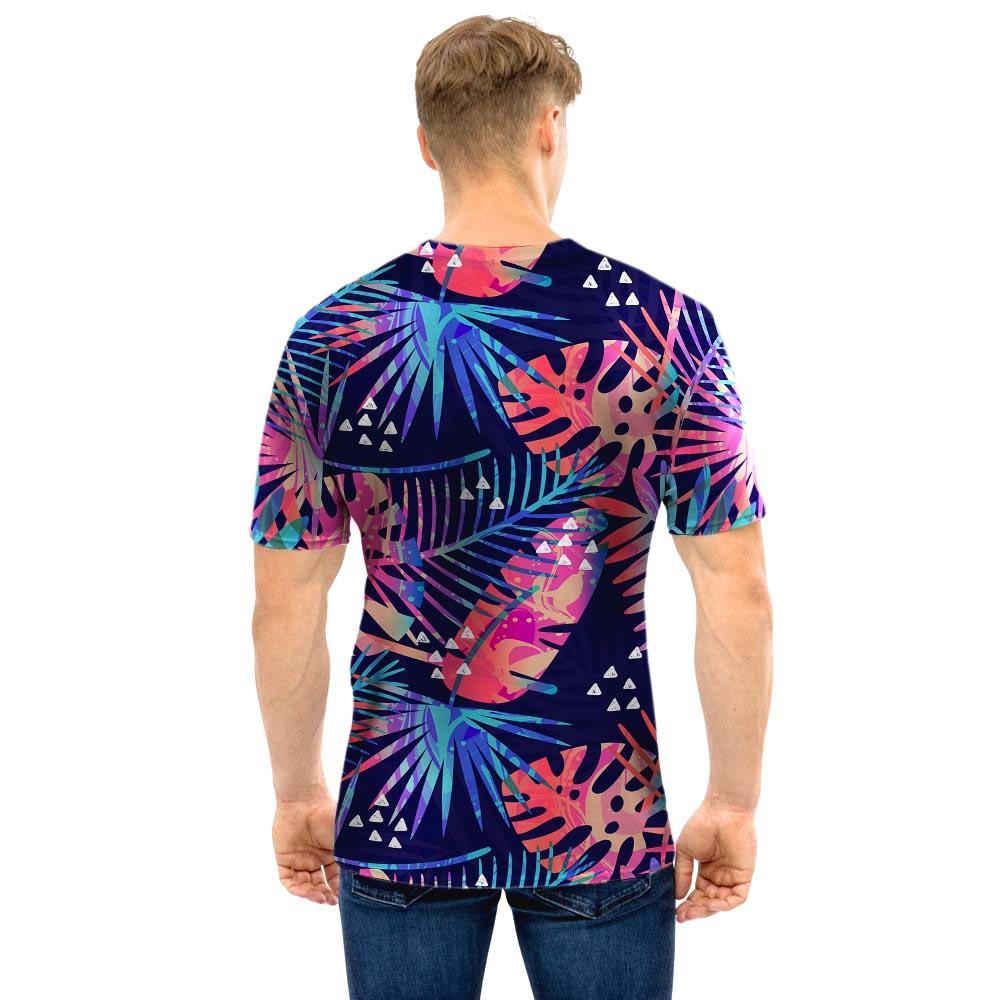 Neon Palm Leaf Hawaiian Print Men T Shirt-grizzshop