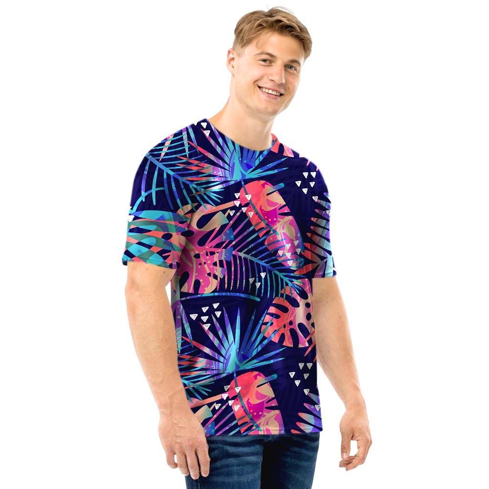 Neon Palm Leaf Hawaiian Print Men T Shirt-grizzshop