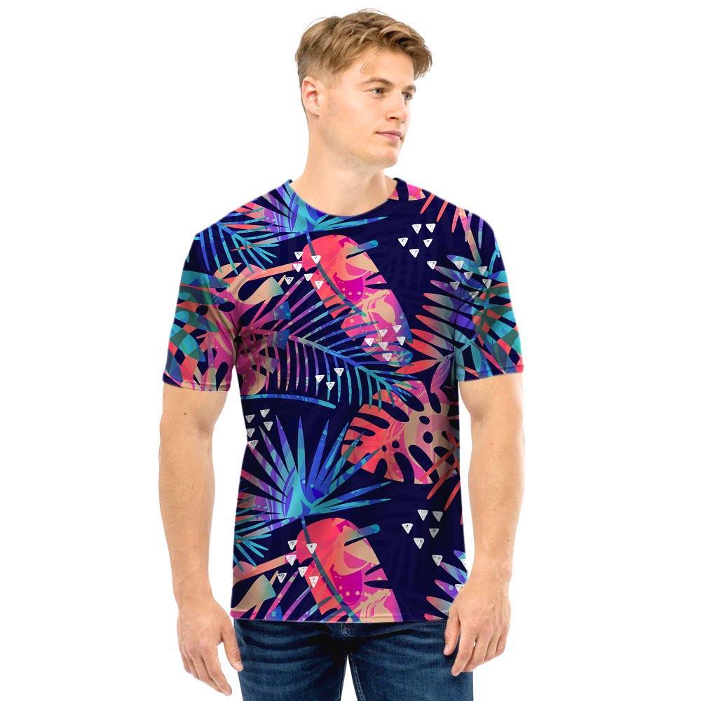 Neon Palm Leaf Hawaiian Print Men T Shirt-grizzshop