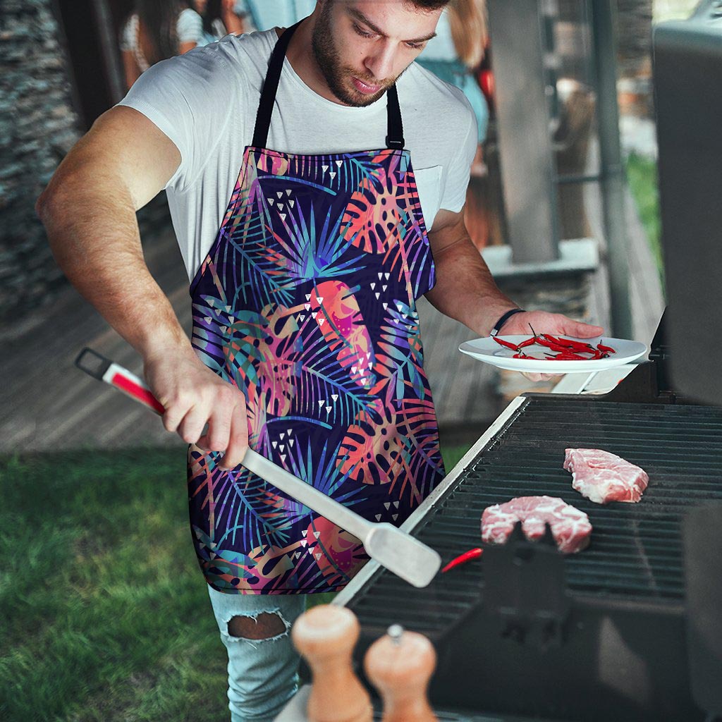 Neon Palm Leaf Hawaiian Print Men's Apron-grizzshop