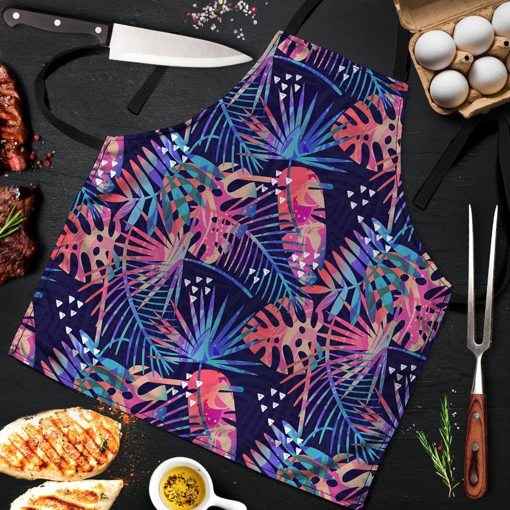 Neon Palm Leaf Hawaiian Print Men's Apron-grizzshop