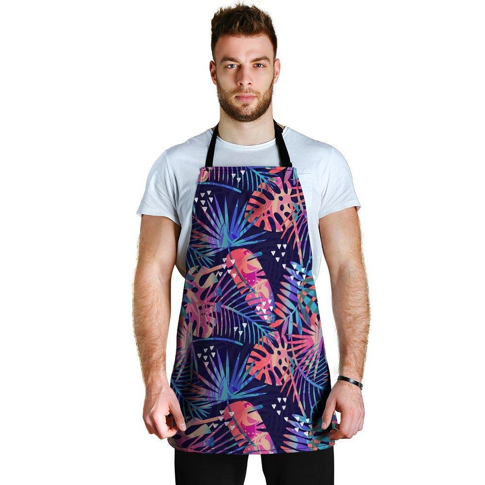 Neon Palm Leaf Hawaiian Print Men's Apron-grizzshop